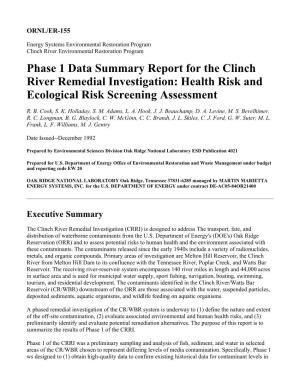 Phase 1 Data Summary Report for the Clinch River Remedial Investigation: Health Risk and Ecological Risk Screening Assessment