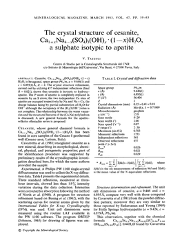 The Crystal Structure of Cesanite, a Sulphate Isotypic to Apatite