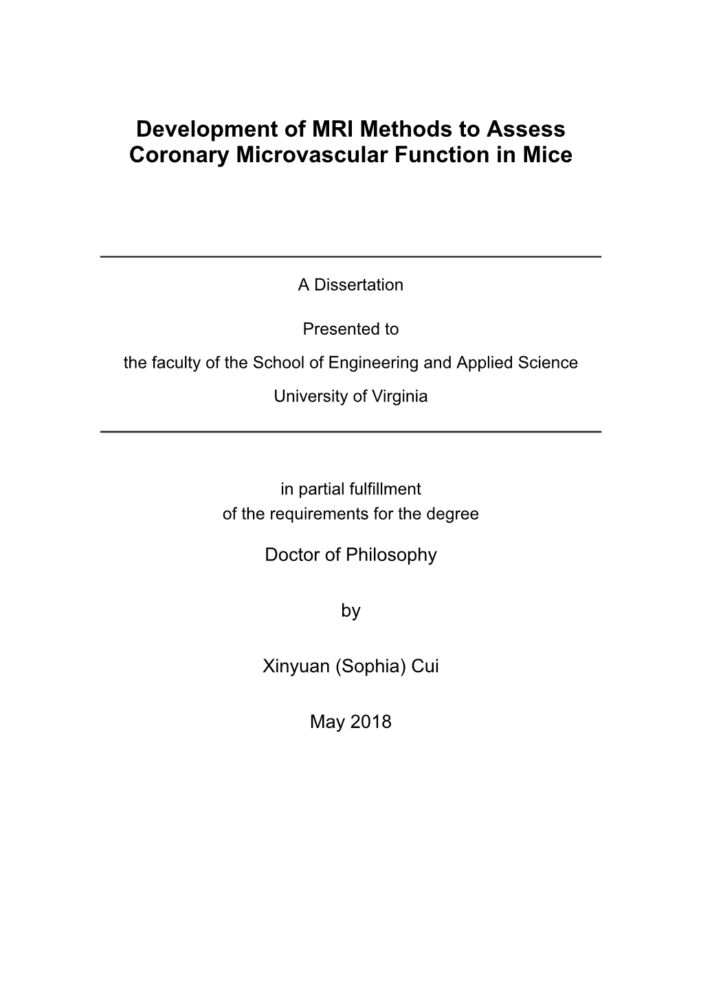 Development of MRI Methods to Assess Coronary Microvascular Function in Mice