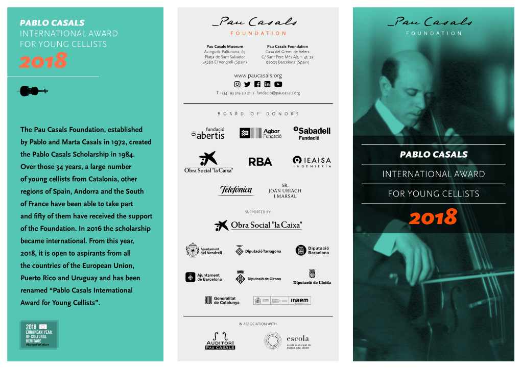 Pablo Casals for Young Cellists International Award