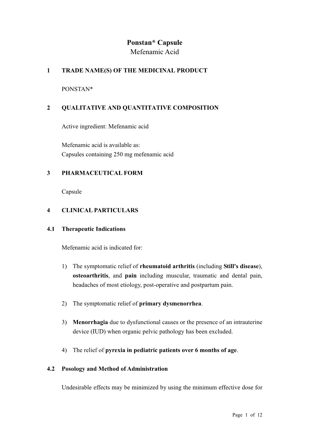 Ponstan* Capsule Mefenamic Acid