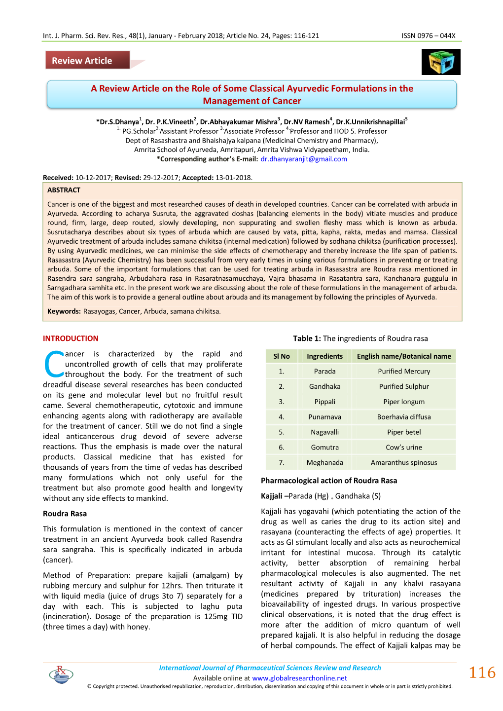 A Review Article on the Role of Some Classical Ayurvedic Formulations in the Management of Cancer Review Article