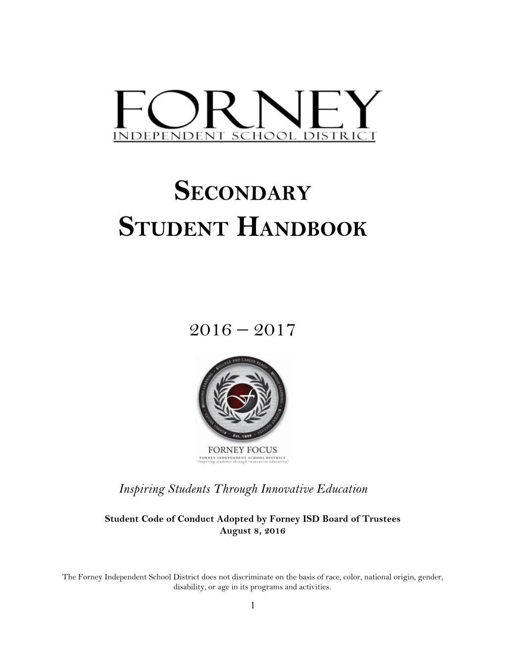 Secondary Student Handbook 2016