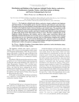 U. , Rafetus Euphraticus, in Southeastern Anatolia,"T Turkey, with Observations on Biology and Factors Endangering Its Survival Enrln Tasrlvarrlnn Mnnunr K