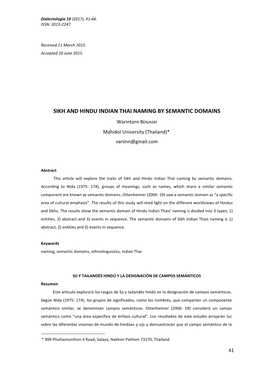 Sikh and Hindu Indian Thai Naming by Semantic Domains