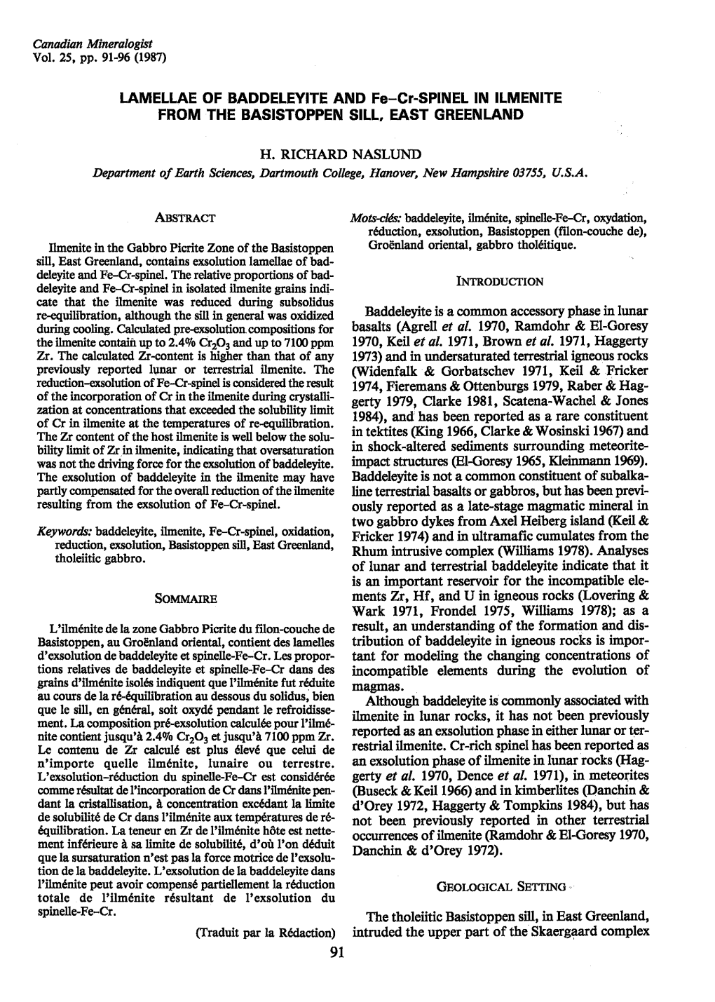 Solvntarnn LAMELLAE of BADDELEYITE and Fe-CI-SPINEL