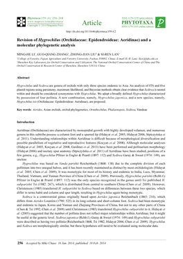 Revision of Hygrochilus (Orchidaceae: Epidendroideae: Aeridinae) and a Molecular Phylogenetic Analysis