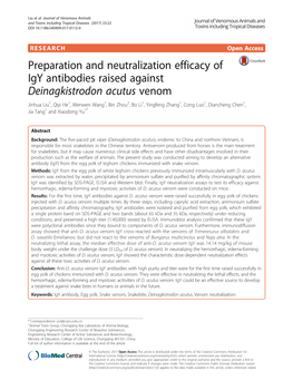 Preparation and Neutralization Efficacy of Igy Antibodies Raised Against