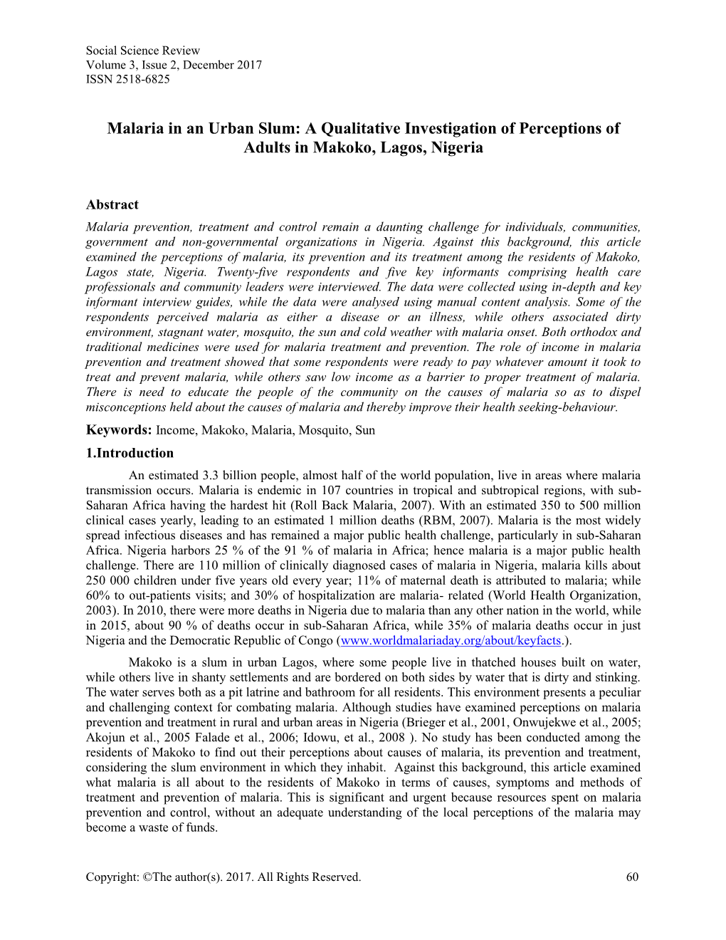 Malaria in an Urban Slum: a Qualitative Investigation of Perceptions of Adults in Makoko, Lagos, Nigeria