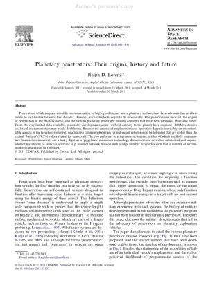 Planetary Penetrators: Their Origins, History and Future