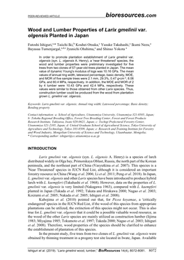 Wood and Lumber Properties of Larix Gmelinii Var. Olgensis Planted in Japan