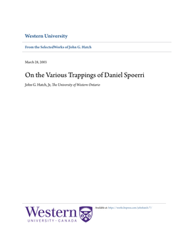 On the Various Trappings of Daniel Spoerri John G