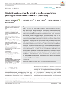 Habitat Transitions Alter the Adaptive Landscape and Shape Phenotypic Evolution in Needlefishes (Belonidae)