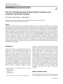 The Role of the P90 Ribosomal S6 Kinase Family in Prostate Cancer Progression and Therapy Resistance