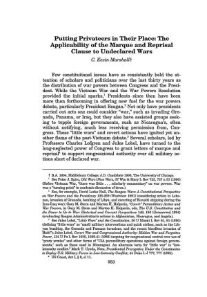 Putting Privateers in Their Place: the Applicability of the Marque and Reprisal Clause to Undeclared Wars C