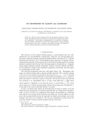 On Properties of Almost All Matroids 1