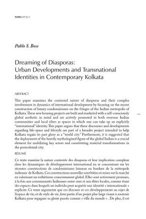 Dreaming of Diasporas: Urban Developments and Transnational Identities in Contemporary Kolkata