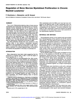 Regulation of Bone Marrow Myeloblast Proliferation in Chronic Myeloid Leukemia1 P