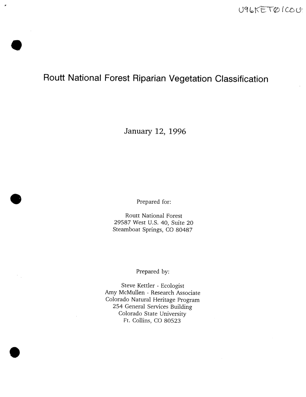 Routt National Forest Riparian Vegetation Classification