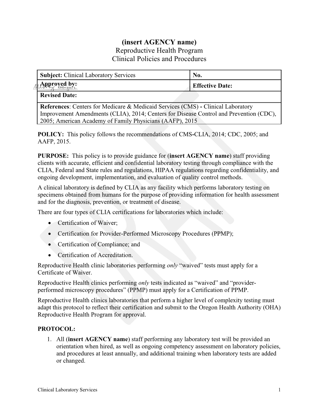 Clinical Protocal - Clinical Lab