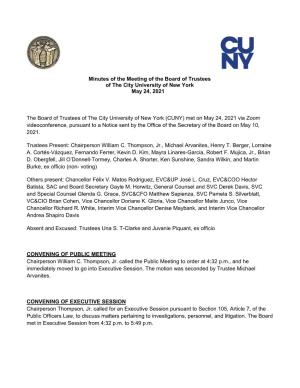 Minutes of the Meeting of the Board of Trustees of the City University of New York May 24, 2021