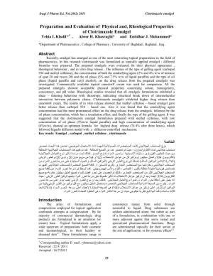 Preparation and Evaluation of Physical And, Rheological Properties of Clotrimazole Emulgel Yehia I