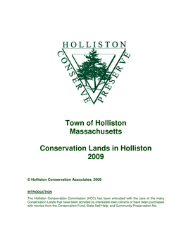 Town of Holliston Massachusetts Conservation Lands in Holliston 2009