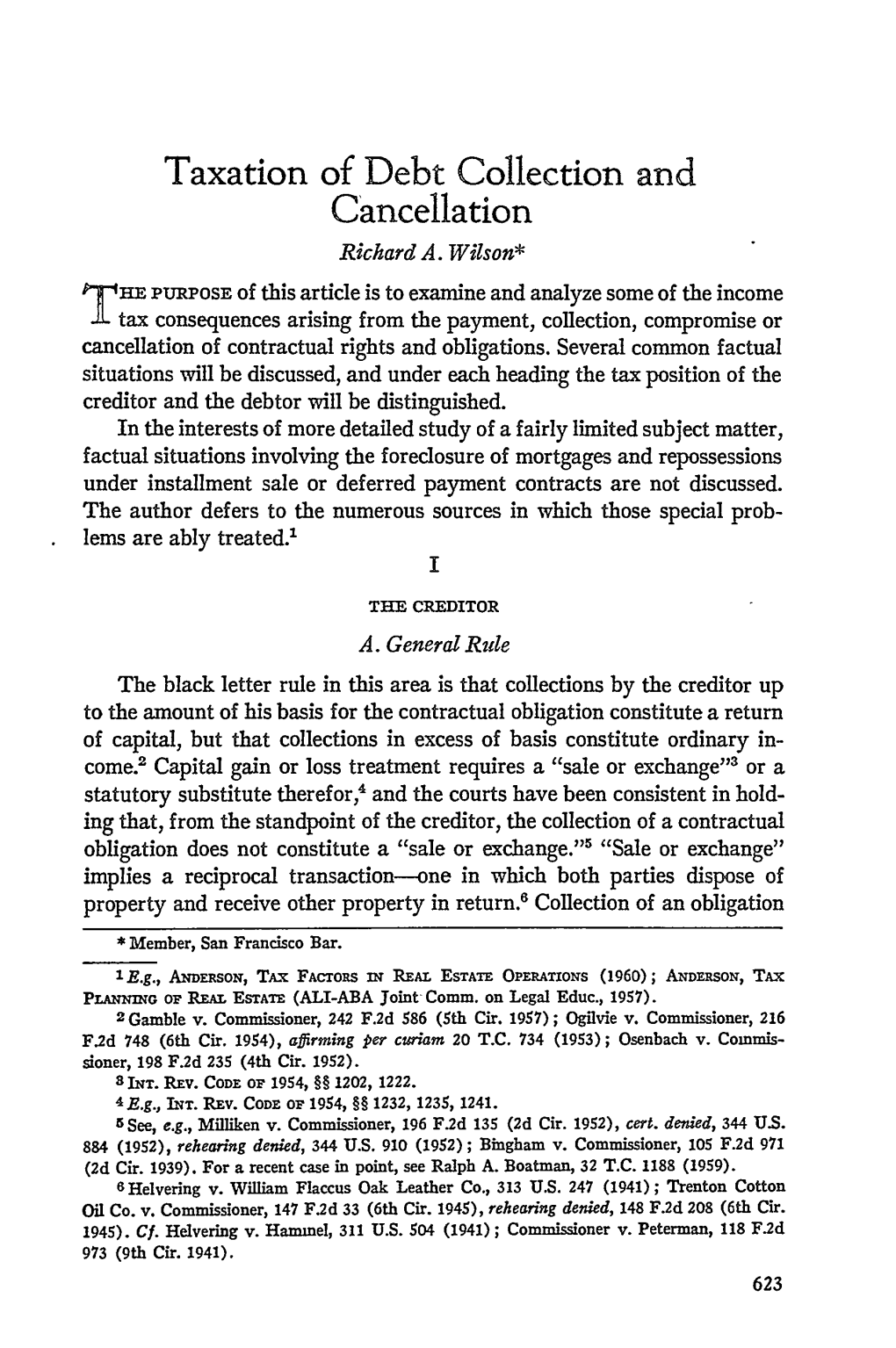 Taxation of Debt Collection and Cancellation Richard A