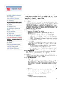 Fire Suppression Rating Schedule — Class Access to Technical Documents 8B and Class 9 Protection 100