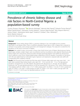 Prevalence of Chronic Kidney Disease and Risk Factors in North-Central