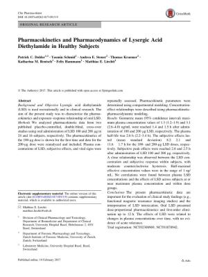 Pharmacokinetics and Pharmacodynamics of Lysergic Acid Diethylamide in Healthy Subjects