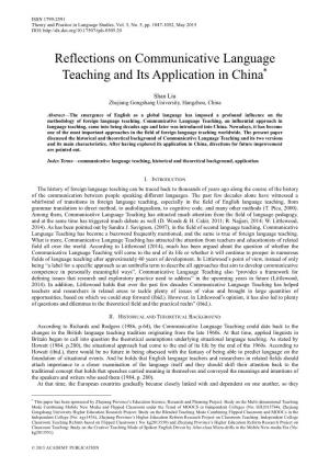 Reflections on Communicative Language Teaching and Its Application in China