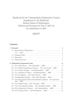 Handbook for the Undergraduate Mathematics Courses Supplement
