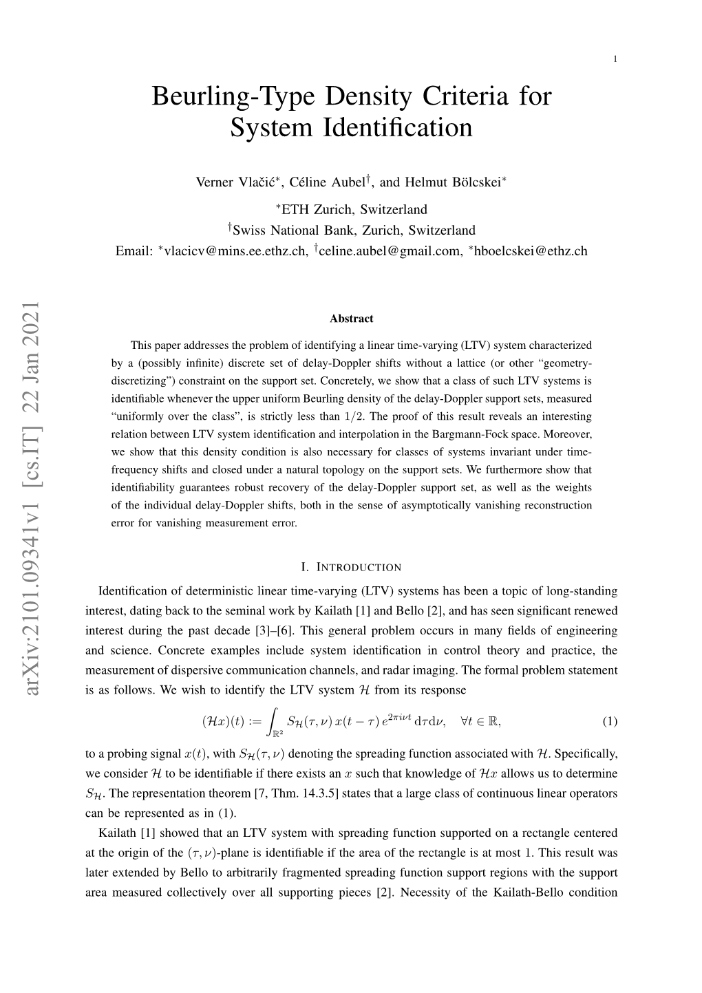 Beurling-Type Density Criteria for System Identification