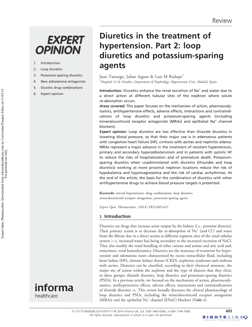 Loop Diuretics and Potassium-Sparing Agents (Including Mineralocorticoid Receptor Antagonists (Mras) and Epithelial Na+ Channel Blockers)