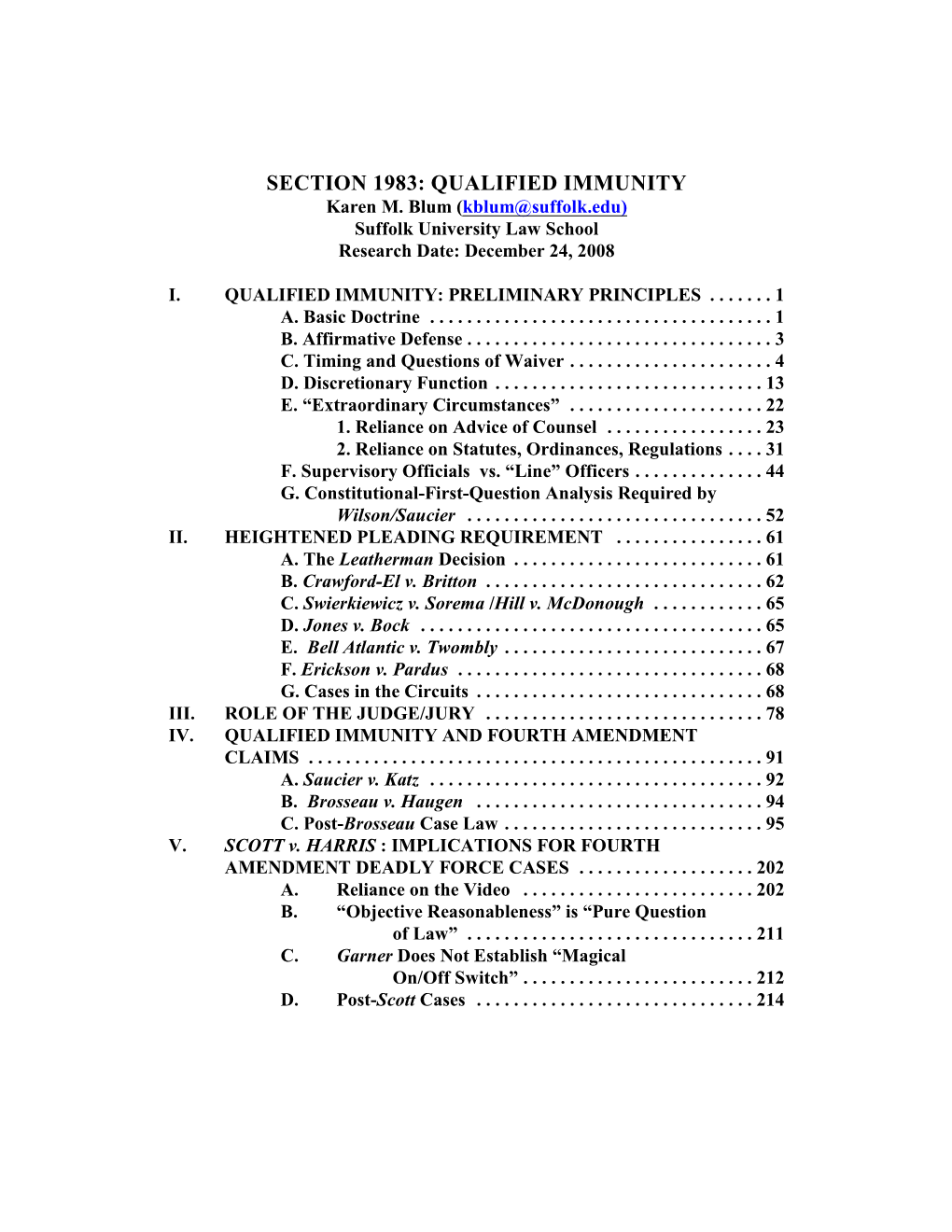 SECTION 1983: QUALIFIED IMMUNITY Karen M