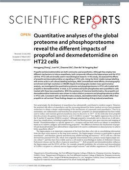 Quantitative Analyses of the Global Proteome and Phosphoproteome Reveal the Different Impacts of Propofol and Dexmedetomidine on HT22 Cells
