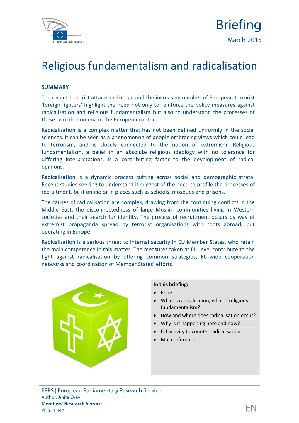 Religious Fundamentalism and Radicalisation