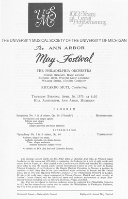 THE UNIVERSITY MUSICAL SOCIETY of the UNIVERSITY of MICHIGAN -?He ANN ARBOR