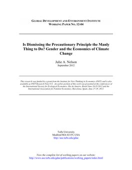 Is Dismissing the Precautionary Principle the Manly Thing to Do? Gender and the Economics of Climate Change