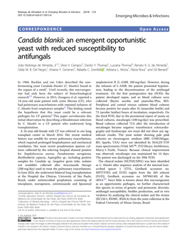 Candida Blankii: an Emergent Opportunistic Yeast with Reduced Susceptibility to Antifungals João Nobrega De Almeida, Jr1,2, Silvia V