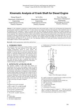Kinematic Analysis of Crank Shaft for Diesel Engine