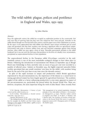 The Wild Rabbit: Plague, Polices and Pestilence in England and Wales, 1931–1955