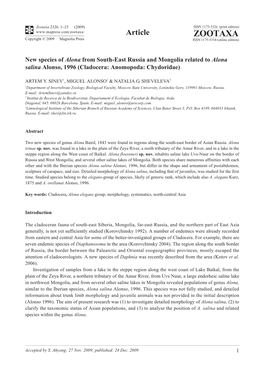 Zootaxa, New Species of Alona from South-East Russia and Mongolia