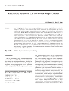 Respiratory Symptoms Due to Vascular Ring in Children