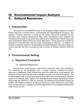 IV. Environmental Impact Analysis C. Cultural Resources