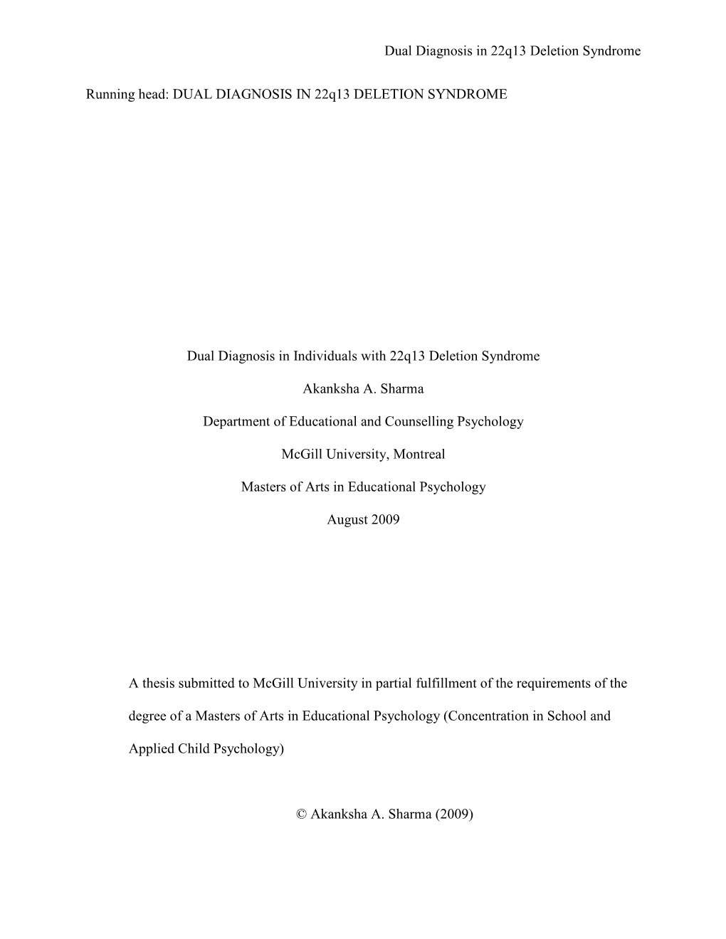 Dual Diagnosis in 22Q13 Deletion Syndrome