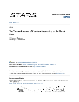 The Thermodynamics of Planetary Engineering on the Planet Mars