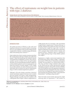 E the Effect of Topiramate on Weight Loss in Patients with Type 2 Diabetes