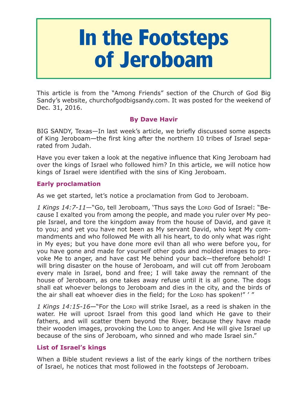 In the Footsteps of Jeroboam